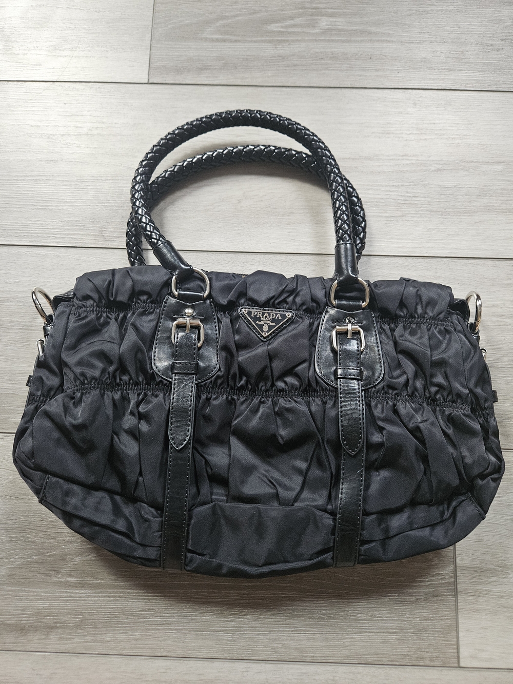 Prada Black Ruched Tessuto Tote Bag